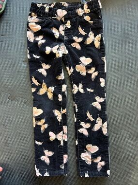 H&M Black Corduroy Jeans with Pink Butterfly Print